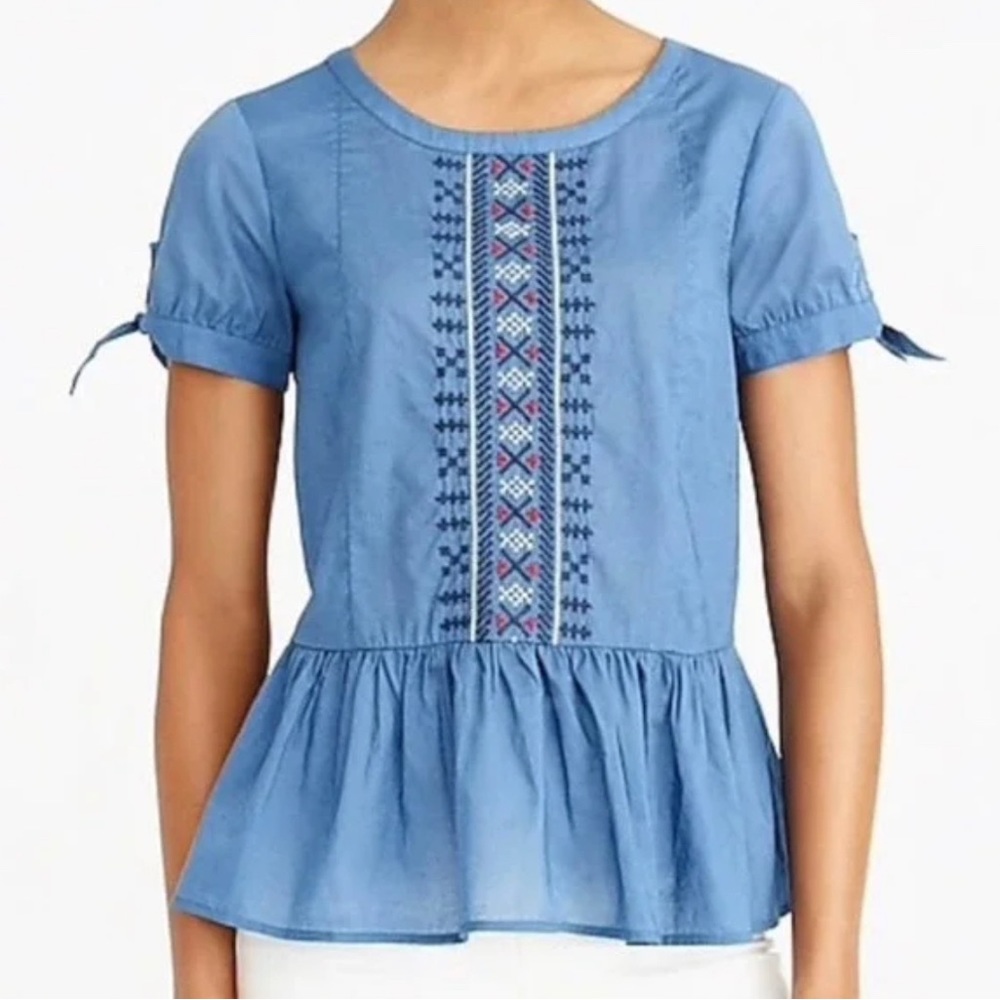 J. Crew embroidered peplum top size 4
